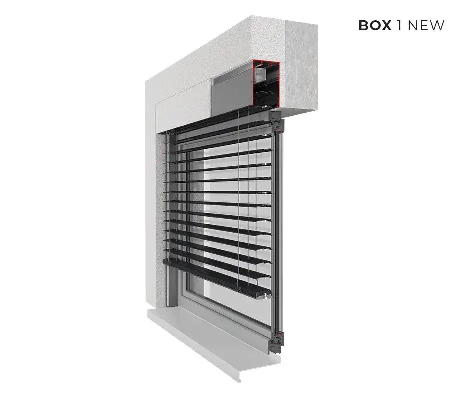 Aluprof SkyFlow BOX fasādes žalūzijas — ražotāja vizualizācija