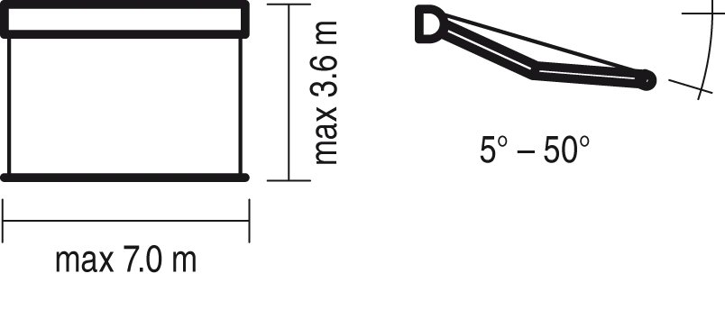Palladio markīzes shēma: kasetes gabarīti (Aluprof rasējums)