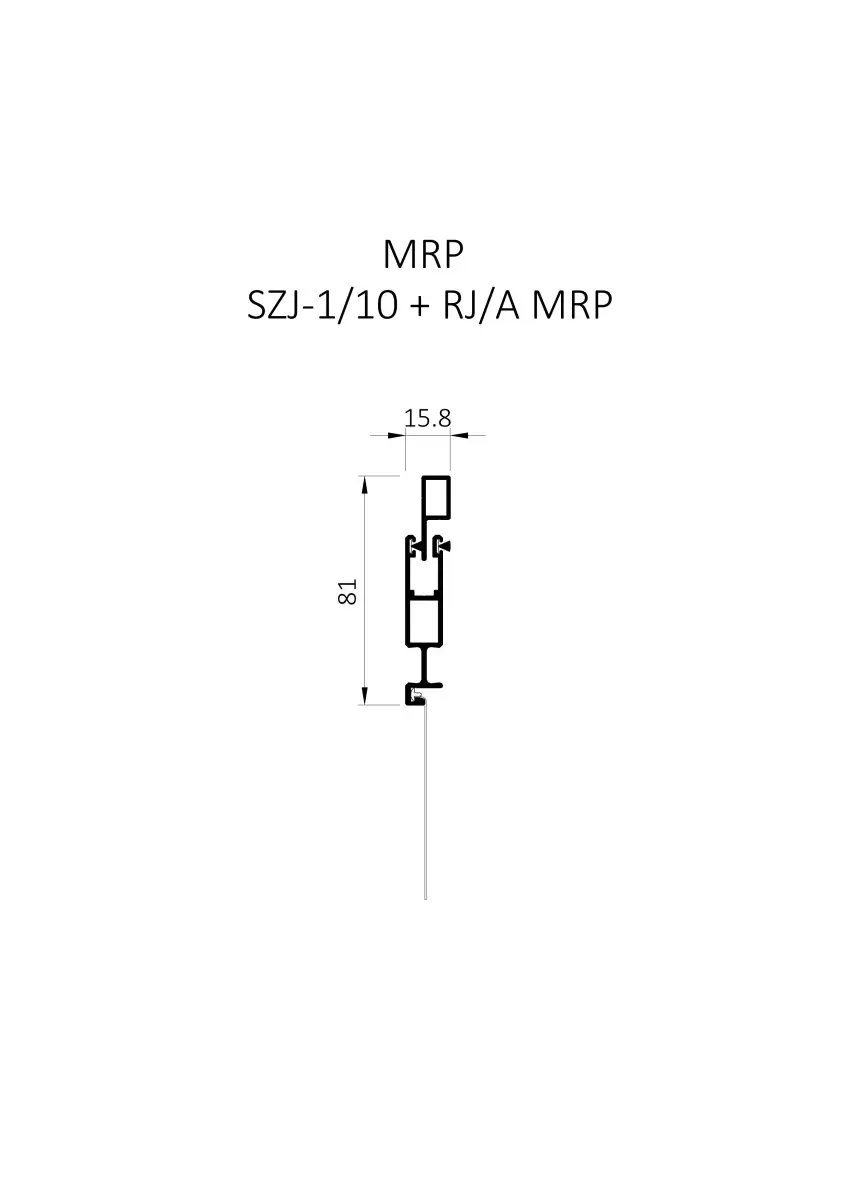 MRP bīdāmā tīkla vadotnes griezums (Aluprof rasējums)