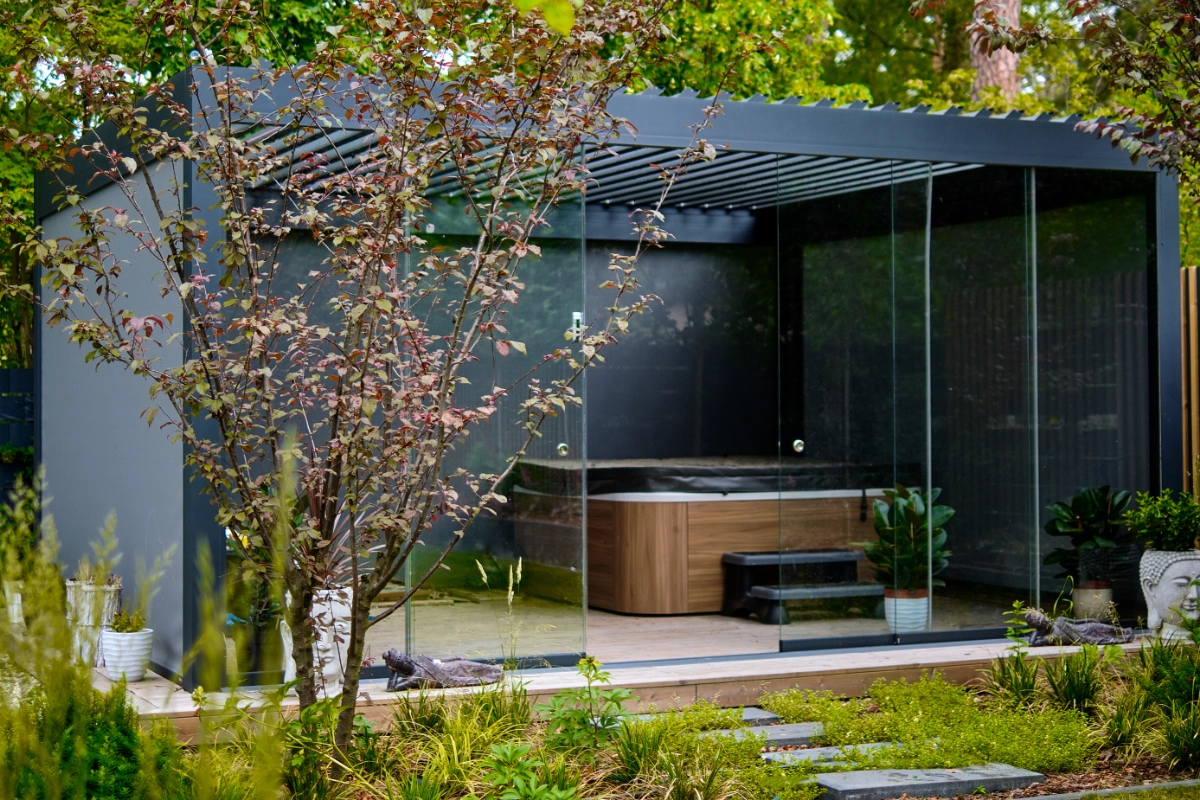 Premium WIN CLIMATIC S500 pergolas vakara foto ar LED