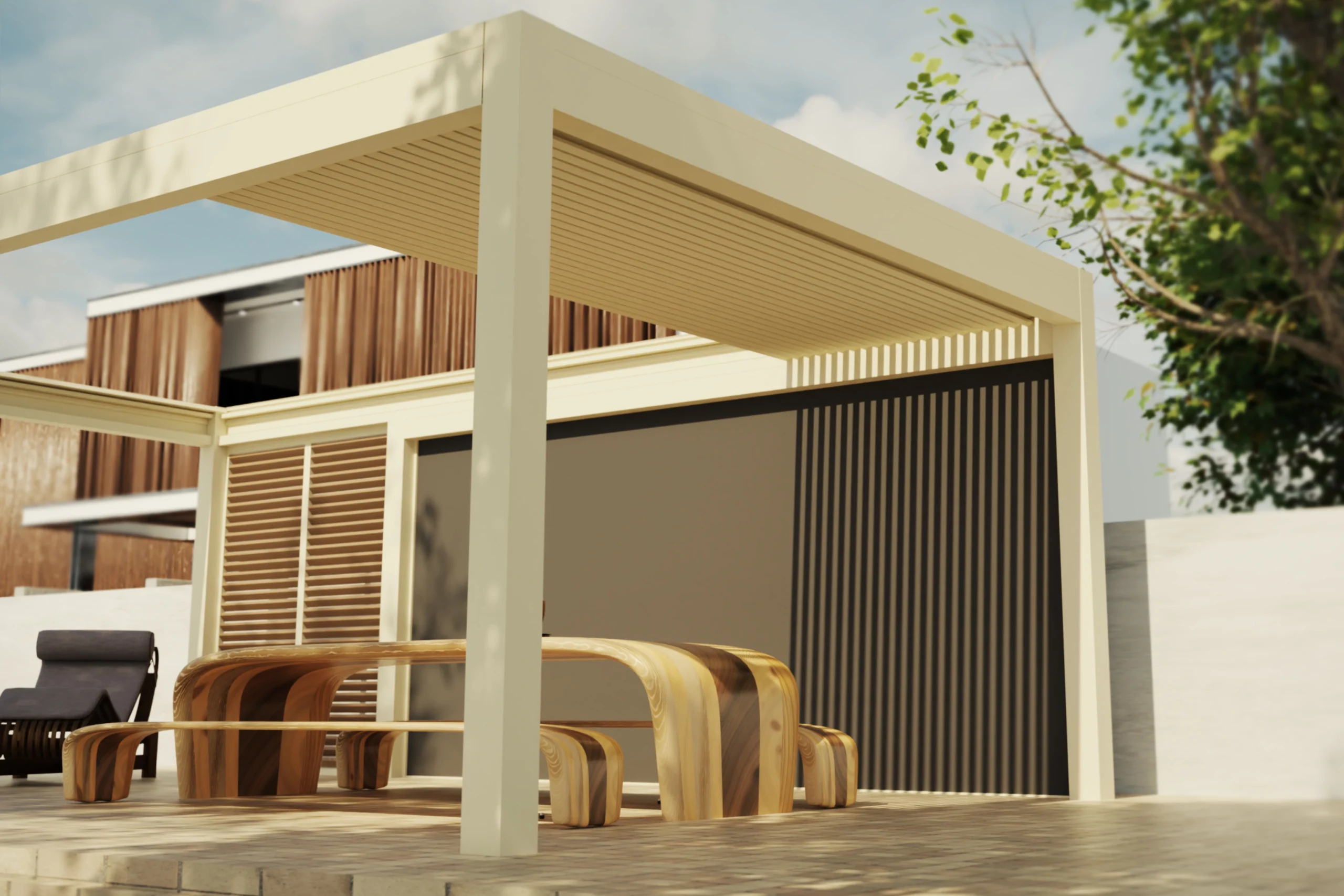 WIN CLIMATIC SLIDE pergola ar bīdāmu lameļu jumtu pār terasi