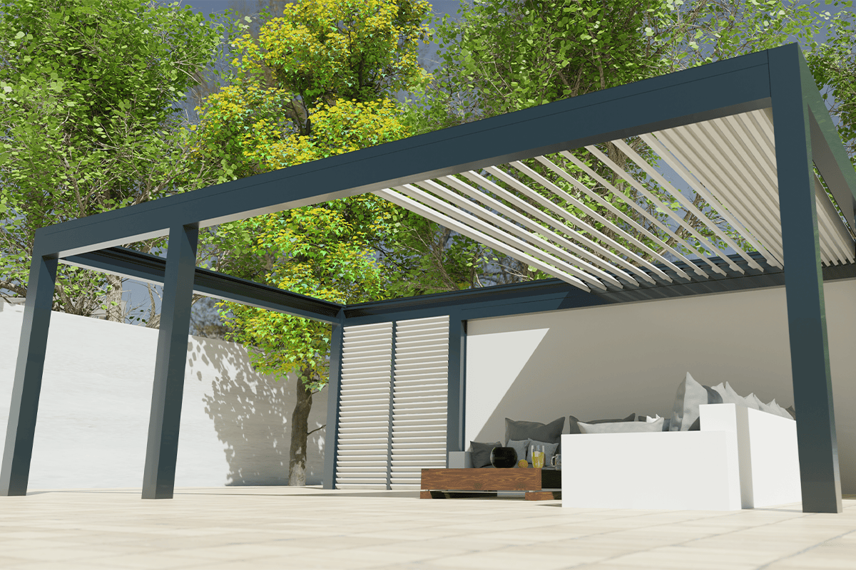 WIN CLIMATIC SLIDE pergolas konstrukcija — vizualizācija no sāna